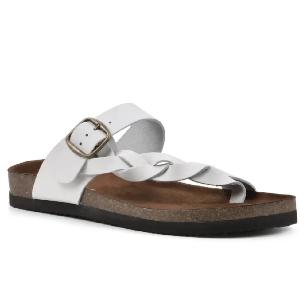 White Mountain Women's Crawford Footbed Sandals White Leather Size 7M Worn Once